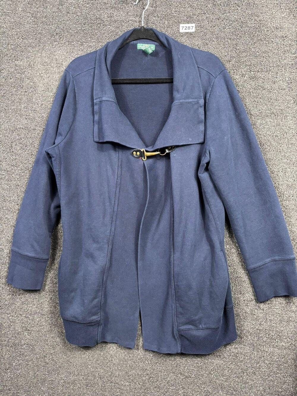 Lauren Jeans Co Sweater Womens XL Blue Open Front Cardigan Cotton Jacket Hook